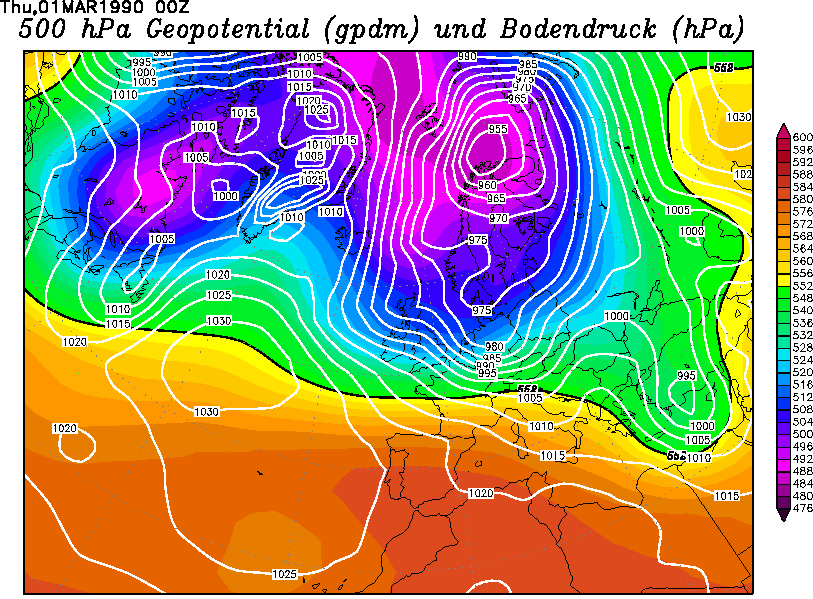 Bodenanalyse mit 500hPa-Fl�che
